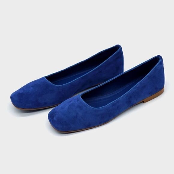 NUR Italy Handmade NEW Giuliano Blue Suede Ballerina Flat. Size 7. - Picture 1 of 8